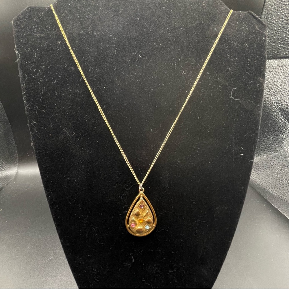 Vintage Sarah Coventry Colorful Stone Pendant Necklace 16” With 2” Extender 1970